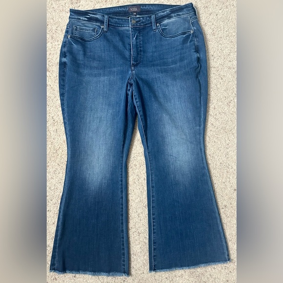NYDJ Denim - NYDJ Lift Tuck Bootcut Flare Jeans Raw Hem Dark Wash Stretch Size 14W